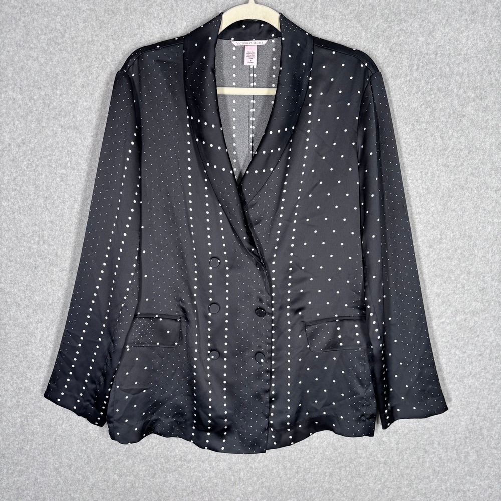 Victorias Secret Satin Double Breasted Blazer Medium Black Polka Dot Pajama Top